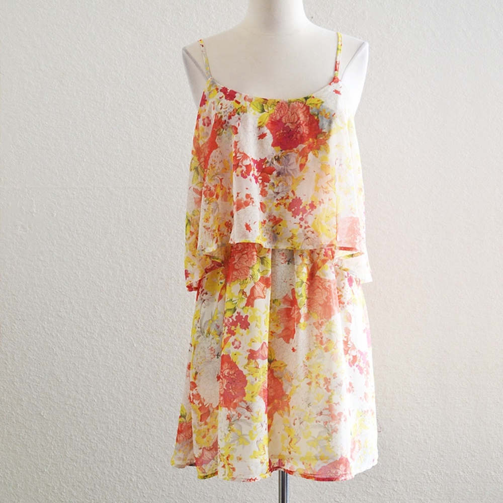 Yellow, Orange, and Red Flutter Tank Dress Size M